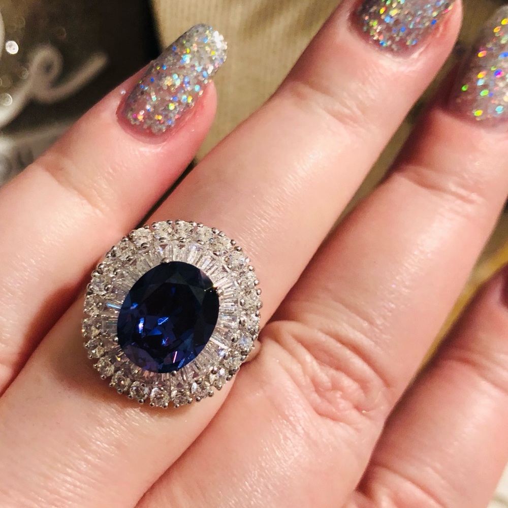 Tanzanite and diamond (simulated stones) sterling silver ring